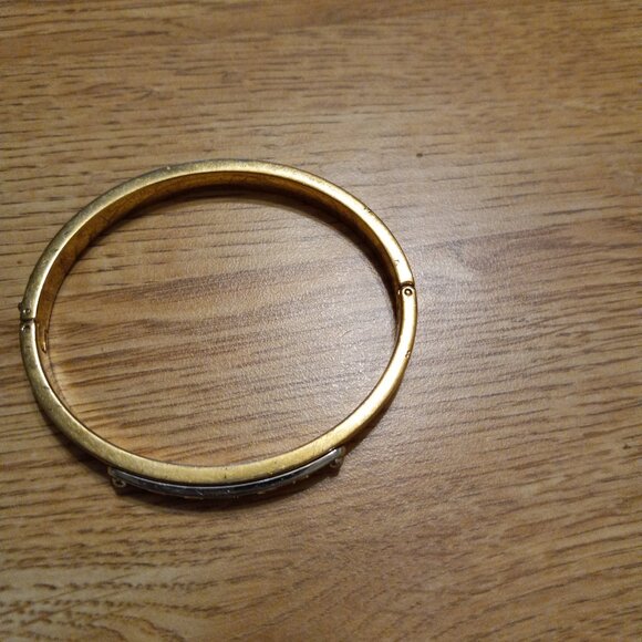 AUTH Coach Hinged Bangle Bracelet Gold Tone with Silver "Coach" Logo Name Plate - Picture 4 of 4